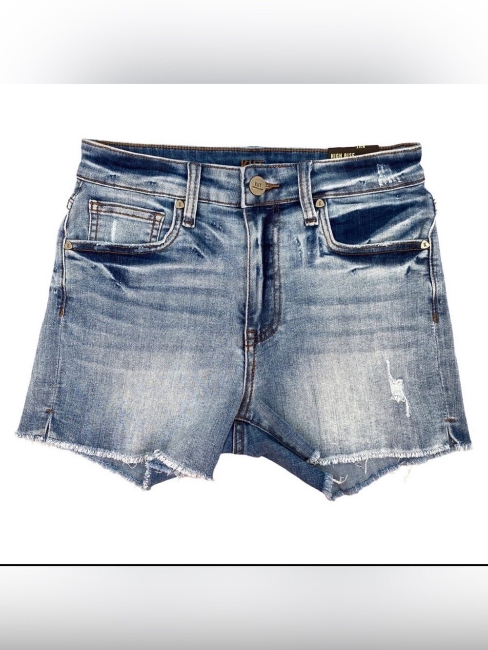Kut From The Kloth High Rise Denim Jean Raw Hem Distressed Short Size 2 NWT